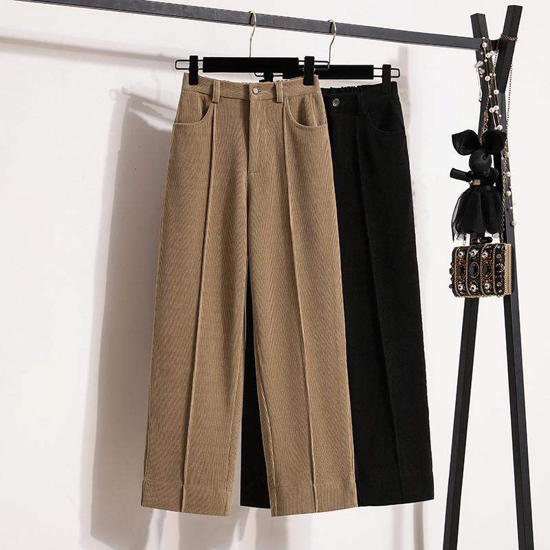 Dimanaf 2025 Autumn Plus Size Corduroy Trousers New Women Clothing Fashion Loose Pleated Vintage Pants