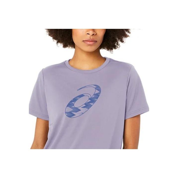 Asics Logo Okrągły Dekolt Miękka Wygodna Sportowa Koszulka z Krótkim Rękawem Damska Top Jasnofioletowy 2032D020-500