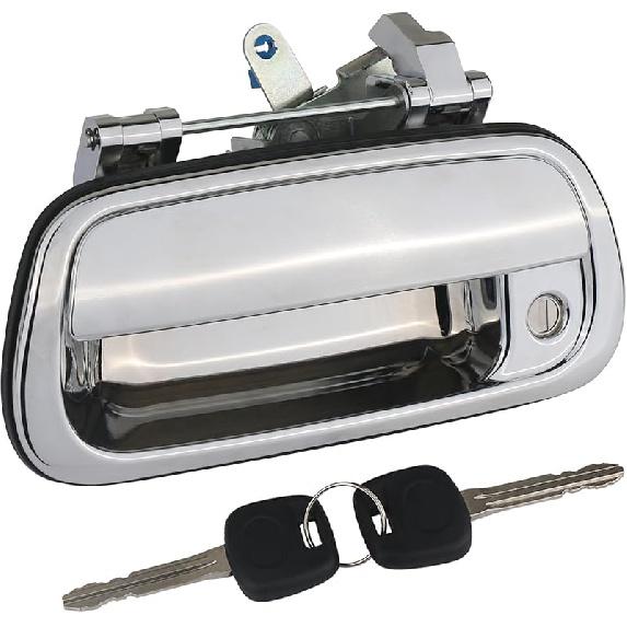 Tailgate Handle Liftgate Latch Handle With Key Lock Cylinder Smooth Black Compatible With 2000-2006 Toyota Tundra Replaces 69090-0C010 69090-0C030-C0