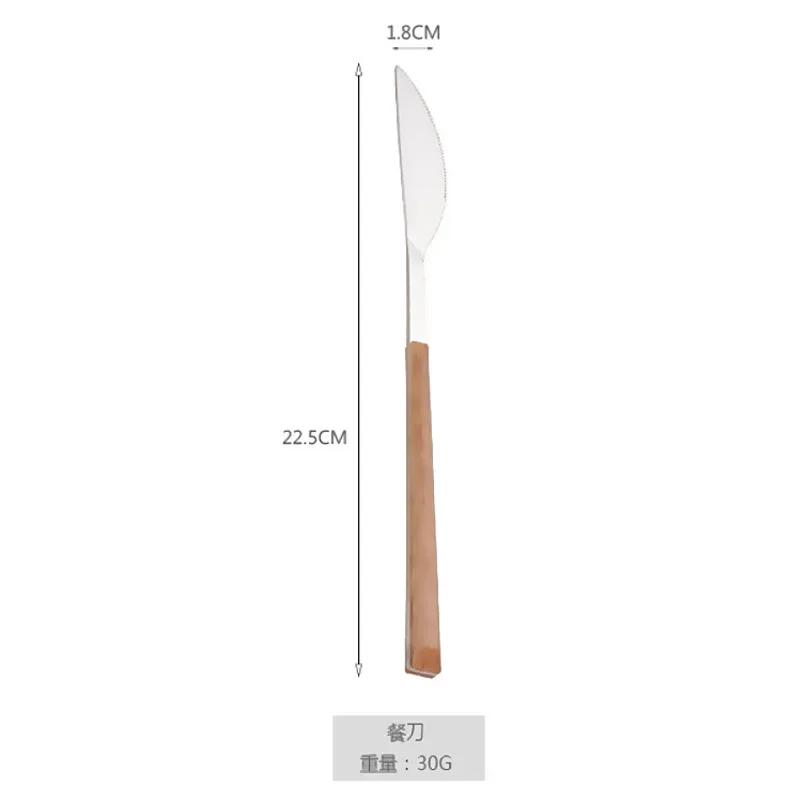 Glossy Silver Wooden Western Food Knife Fork Teaspoon Cutleries 304 Stainless Steel Dinnerware Sets 4Pcs