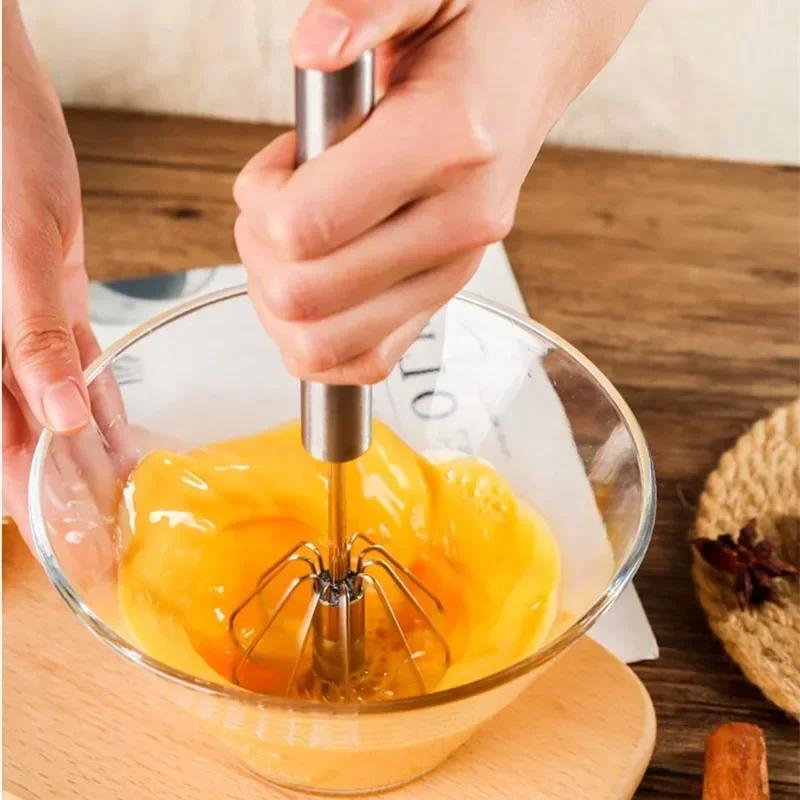 Egg Beater Stainless Steel Household Semi-Automatic Egg Beater Manual Milk Frother Kitchen Accessories Versatile Tool VIE LENTE