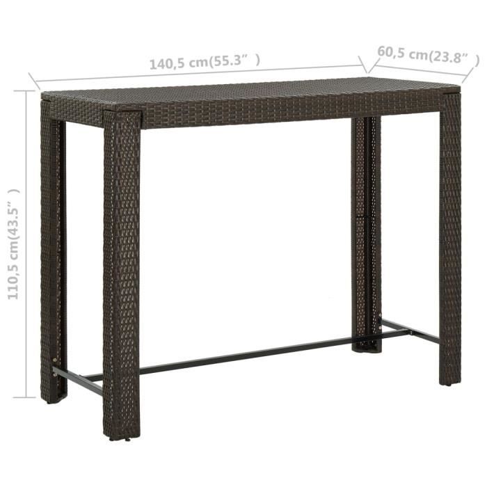 VidaXL Garden Bar Table Brown 140.5x60.5x110.5cm Wicker