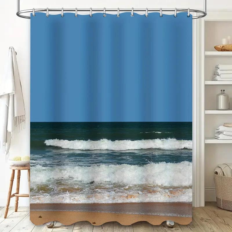 Blue Sky Ocean Waves Shower Curtain Waterproof Home Decor Bathroom Accessories High-Quality Fabric Printed Design For Bathrooms