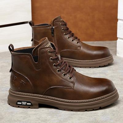 Herren Retro Britischer Stil Leder Martin Stiefel - High Top, Echtes Leder, Warm, Plus Samt, Lässige Arbeitskleidung.