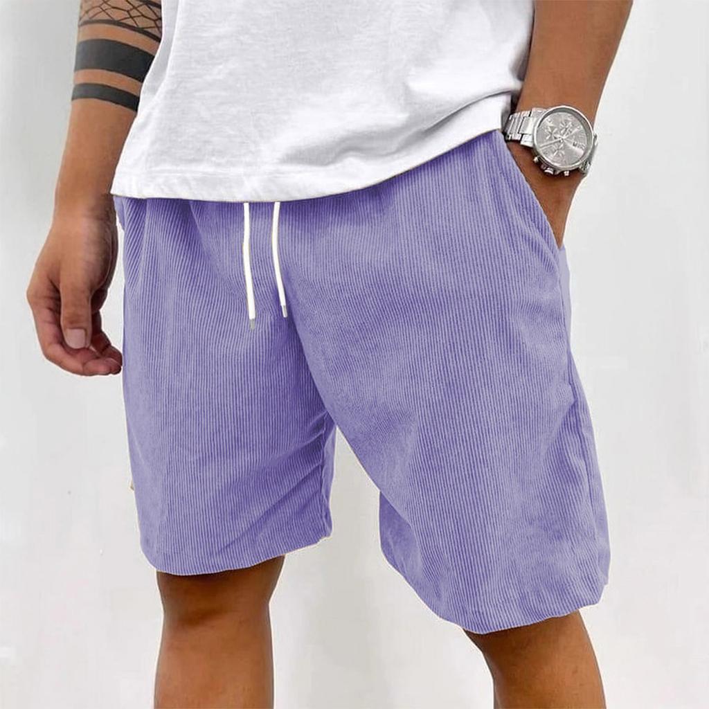 Men's Retro Corduroy Shorts, Casual Loose And Textured Shorts, Solid-color Sport Knee-length Pants