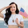 American Flag Stars and Stripes Trendy Fashion Lettering Cross Dog Tag Pendant Necklace
