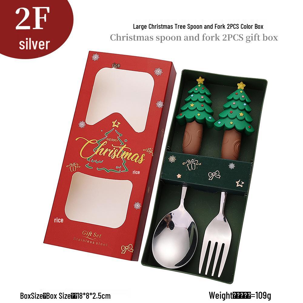 Cross-Border Christmas Cartoon Cutlery Set: Cute Tree & Snowman Dessert Spoons & Forks in Gift Box