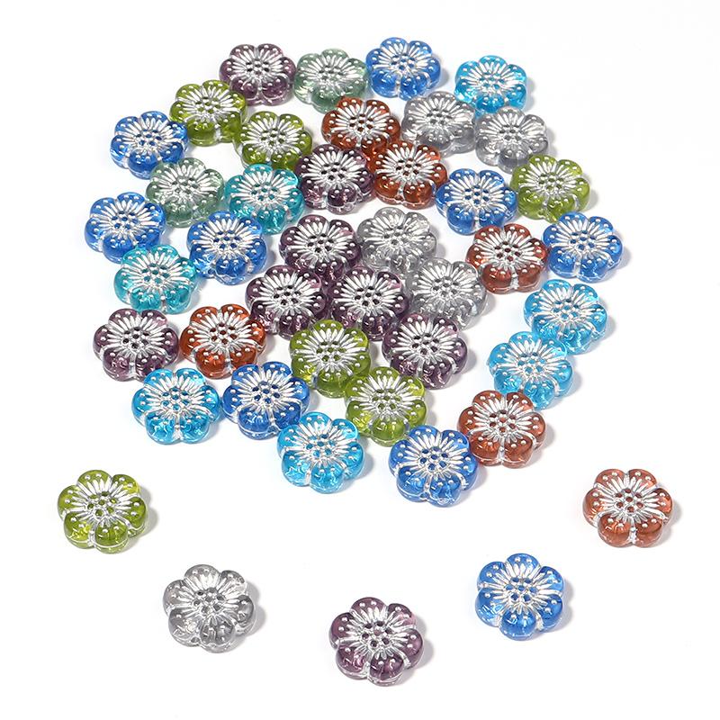 

100Pcs/Lot 13mm Acrylic Beads Colorful Flower with Silver Edge Hole Size 1mm Beads Diy Jewelry Bracelet Necklace Accessories