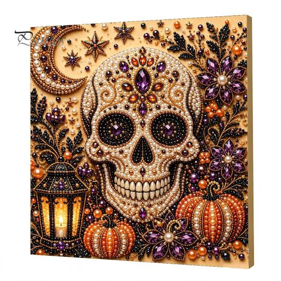 Pumpkin Wall Art Ghost Faux Pearl Kit, Halloween Painting DIY Autumn Home Decor 3D Spooky Skull Craft Kit for Adults Beginners, Fall Handmade