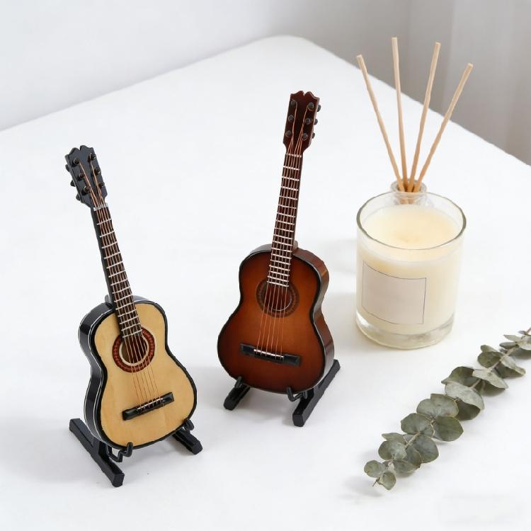 2PCS Small Wood Guitar Model Intricately Designed Collectors Item Guitar Display Ornament for Musicians and Gift Giving