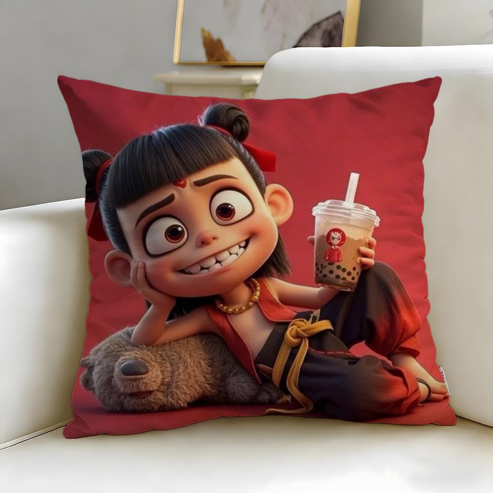 classic animated character Nezha Cushion Cover Soft & Easy-Wash Pillow Case – Versatile for Couch, Bed, Travel and Office