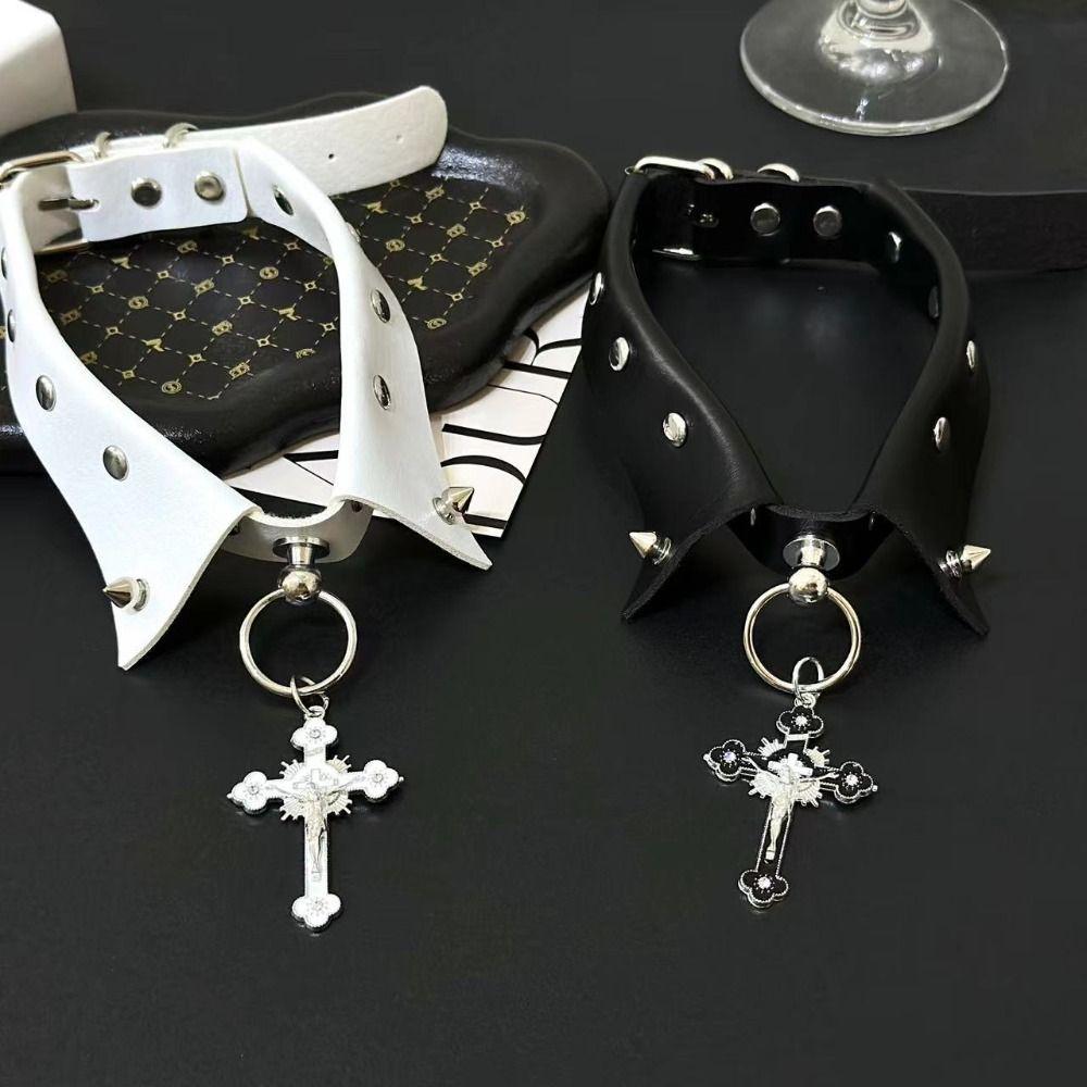 

Gothic Rivet Choker Studded Fake Collar Necklace Creative Punk Choker Female білий