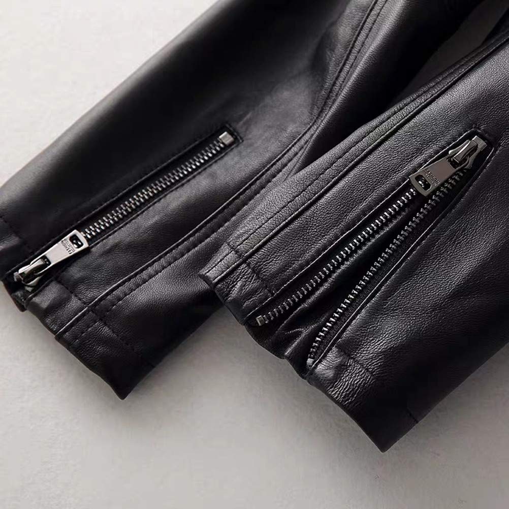 JINLUN Leather Biker Jacket with Stand Lightweight and Durable Lambskin Genuine Leather Great Gift for Plus Size Women's Collar, Leather, Black,