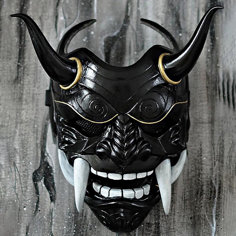Red Hannya Mask Headgear with Red Ghost Face and Fangs, Japanese Style Halloween New Product Cosplay Props