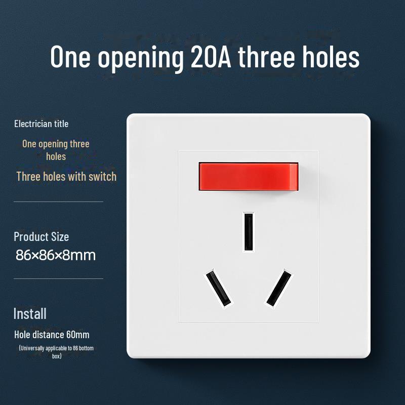 Suure võimsusega 86 tüüpi kliimaseadme pistikupesa, 20A koos lülitiga ja 25A kolmefaasiline neljajuhtmeline paneel