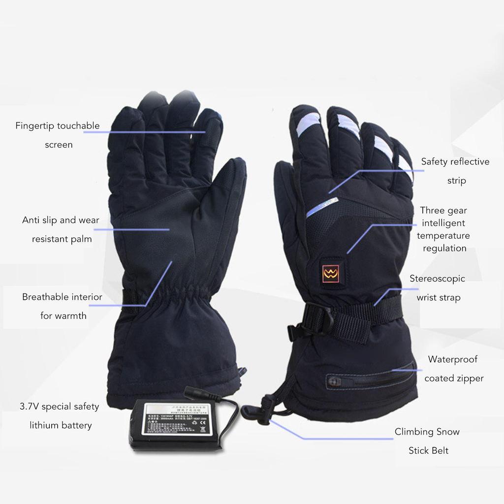 1 Pair Electric Heated Gloves 3 Temperature Setting Battery Powered Rechargeable Heating Thermal Touchscreen Gloves for Men Wome