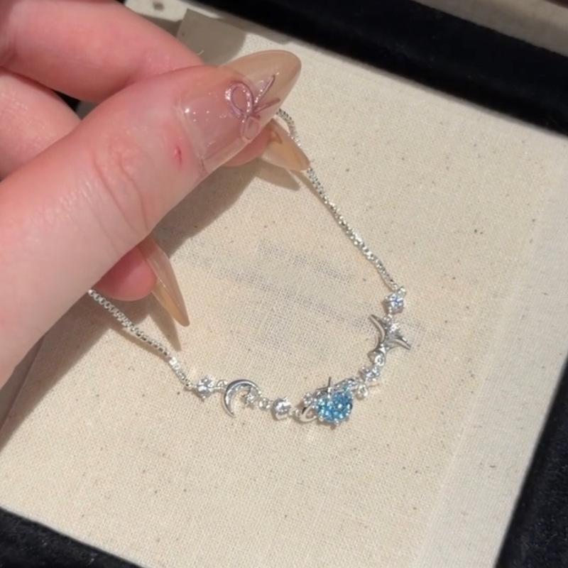 Moon & Star Ice Blue Zirconia Starburst Bracelet – Luxury, High-End Design for Women
