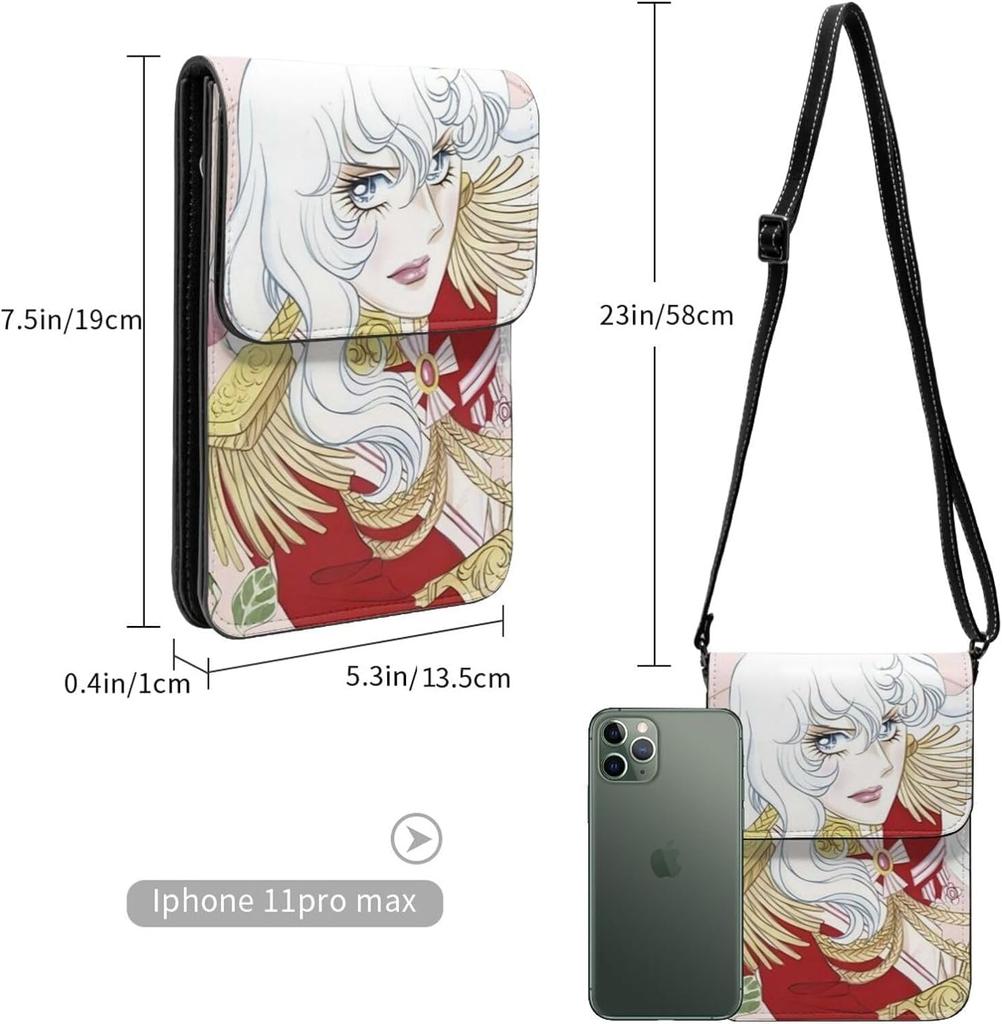 [Barasu] The Rose of Versailles Genuine Leather Smartphone Pouch Shoulder Bag, Thin, Women's and Men's Mini Pouch, Popular Wallet, Crossbody Bag