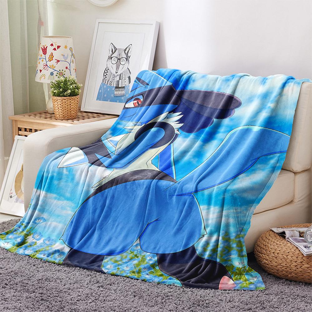 Lucario Print Flannel Blanket, High quality Comfortable for All Seasons, Home Decor, Warmth and Comfort