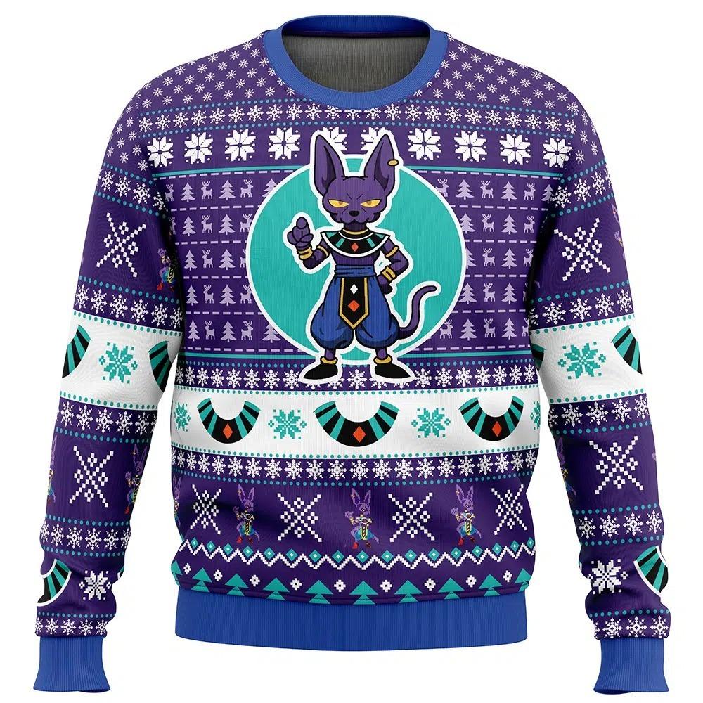 2026 Autumn Winter Dragon Ball Chibi Beerus Cosplay Pullover, 3D Print Retro Streetwear Oversized Polyester Top for Unisex Kids