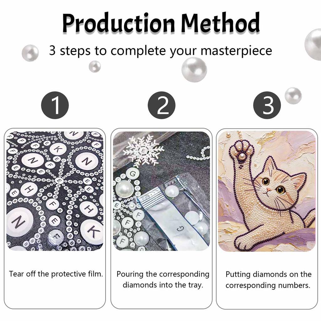 DIY Pearl Bead Art Canvas Cute Cat Pattern Frameless Creative Craft Painting Kit for Relaxing Home Wall Decoration