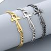 Stainless Steel Cross Bracelet for Men Women Polished Symbol Curb Chain Wristband Gold Color Adjustable Jewelry for Daily Wear