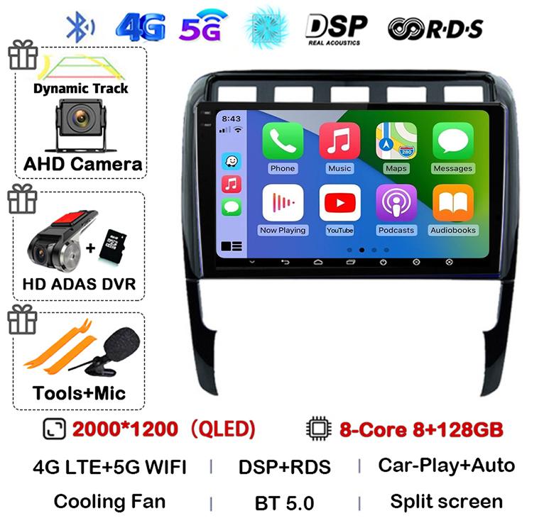 Android 14 Carplay Auto for Porsche Cayenne 1 9PA 2002-2010 Car Radio GPS Stereo Multimedia Player Head Unit 2 Din WIFI+4G DSP