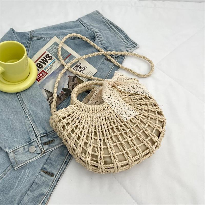 

Соломенные сумки на плечо ручной работы в богемном стиле для женщин, дорожная пляжная сумка через плечо, полые сумки, кошелек 17*8*27cm