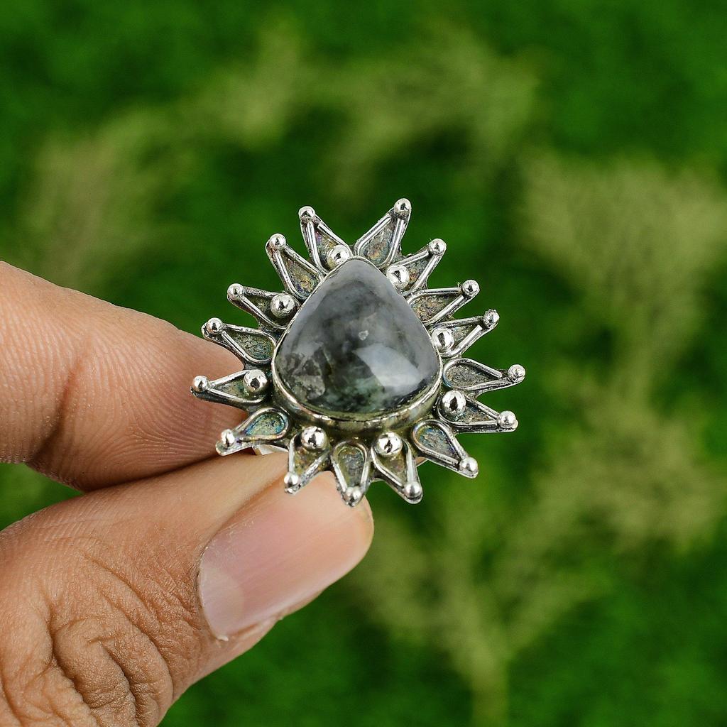 Womens Day Deal Natural Labradorite Art Deco Stackable Bezel New Ring 925 Silver