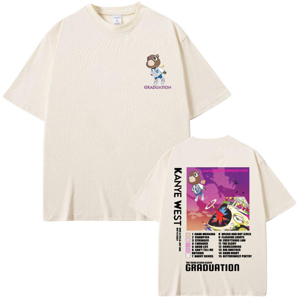 

Футболка с двусторонним принтом рэпера Канье Уэста «Медведь-выпускник», мужская и женская, модная, хип-хоп, оверсайз, мужские хлопковые футболки 2XL