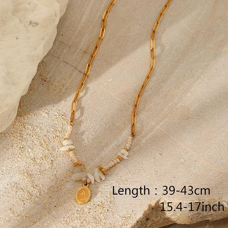 Multi Layer Colorful Natural Stone Titanium Steel Pendant Necklace Women Fashion Versatile Collarbone Chain 18K