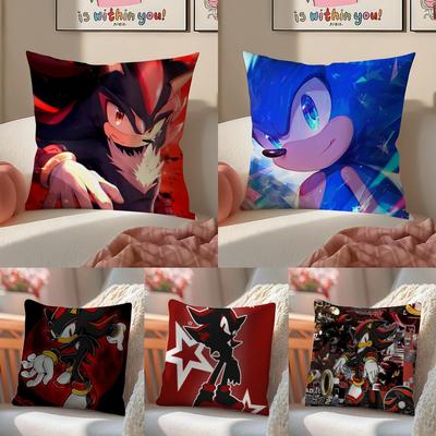 Cool Edgy Game Anime SSonic the Hedgehog Cushion Cover Pillowcase Short Plush Invisible Zipper Room Sofa Cushion Cover