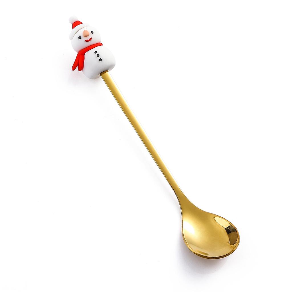 J Stainless Steel Christmas Dessert Spoon & Fork Set with Character Pattern - Festive Stirrer for Coffee & Desserts