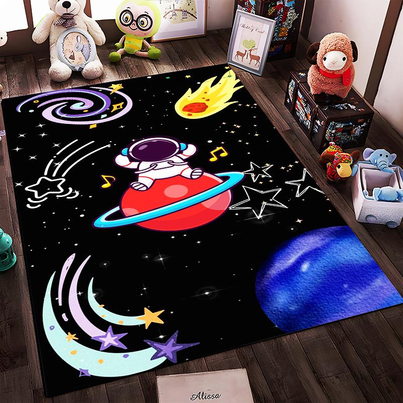 Astronaut Cartoon Space-Themed Carpet with Stars and Planets Design Suitable for Use As an Anti-slip for Living Room Bedroom Sofas
