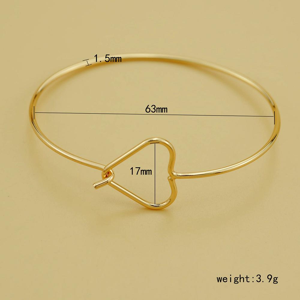 Korean Style Gold Heart Clasp Ultra-Thin Geometric Open Bangle Bracelet