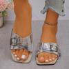 Women's Flat Slippers Summer Leather Square Toe Women Flats Flip Flops Designer Ladies Slides Sandals Women Shoes Luxury Sandals