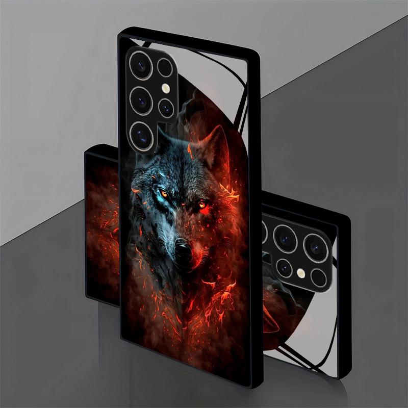 2D Fire Wolf Shadow Pattern Mobile Phone Case for Samsung S26 S25 S24 S23 S22 S21 S20 A55 A54 Tempered Glass Protective Cover