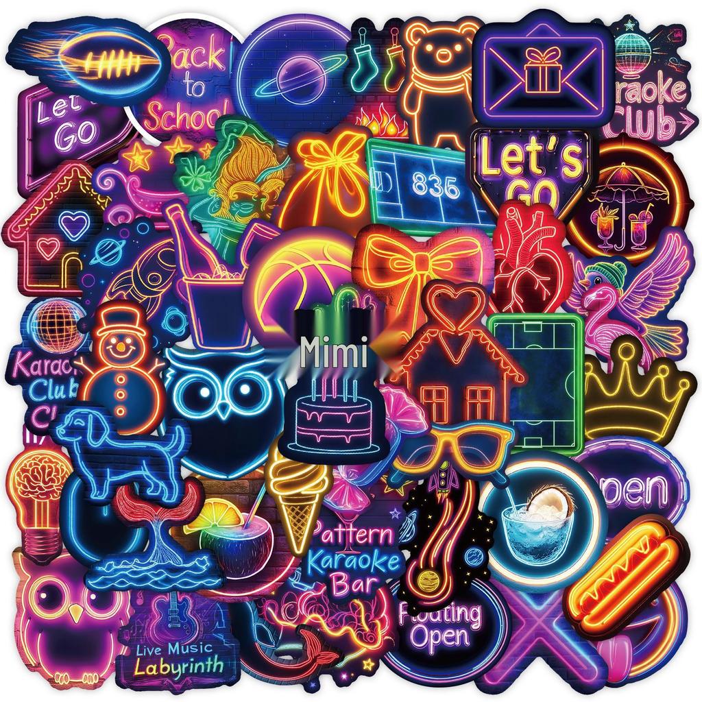 50 Autocolante Creative Neon Graffiti pentru Pahare de Apă, Chitări și Laptopuri