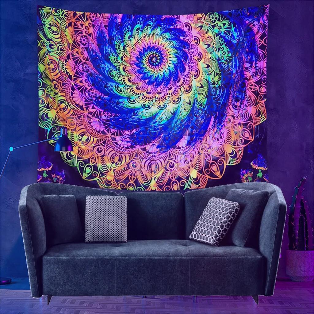 Fluorescent Tapestry UV Psychedelic Mushroom  Interior Decoration Aesthetic  Hipster