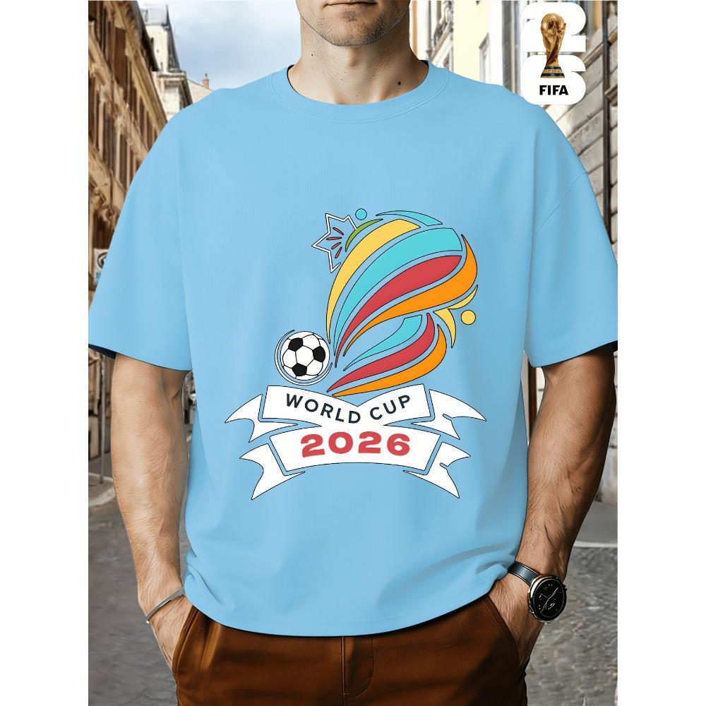 FIFA World Cup Football. US, Canada And Mexico Themed Printed Crew Neck Men's T-Shirt, Regular Men's Undershirt