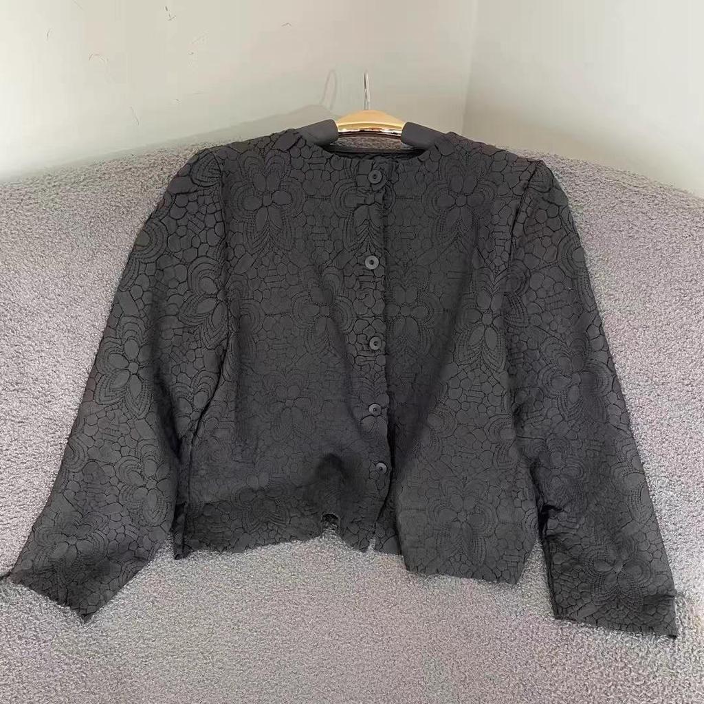 Elegant 2025 Autumn Retro Jacquard Pleated Cardigan Jacket