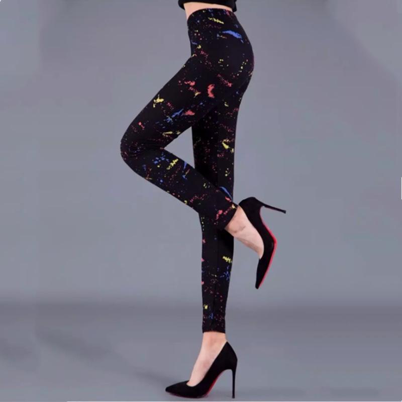 

Women s Graffiti Print Black Leggings - Elastic Milk Silk, Slim Fit One Size