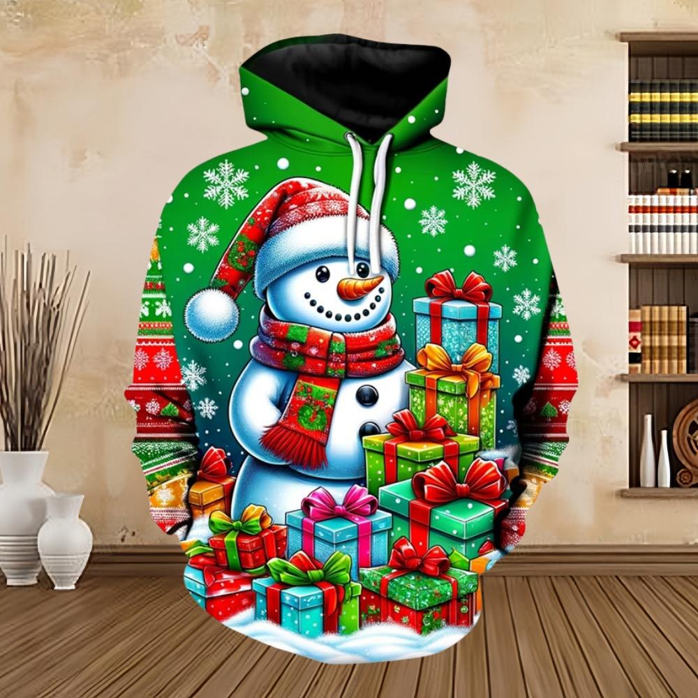 Merry Christmas Cat 3D Printed Men's Snowman Hoodie Streetwear Loose Pullover Sweatshirt Top