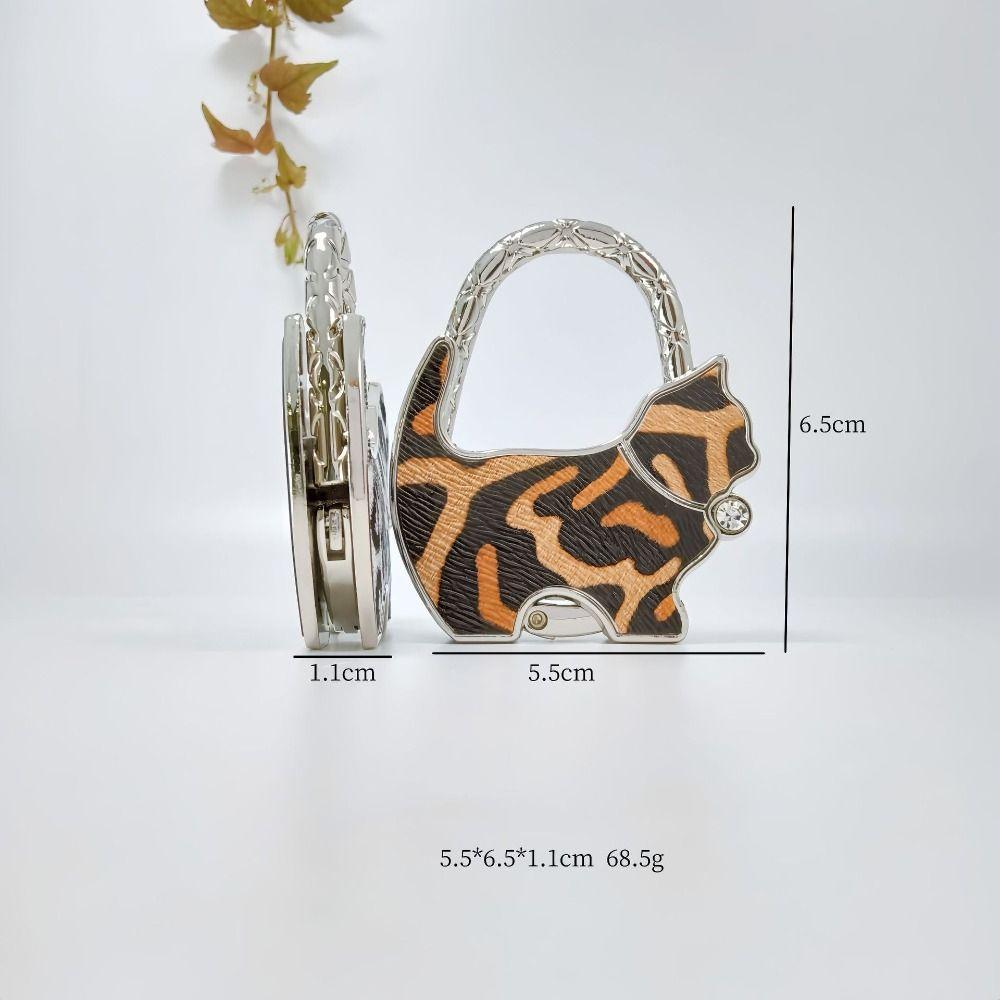 Fashion Leopard Print Cat Handbag Hook Portable Creative Table Hanger Durable Foldable Bag Hanger for Table