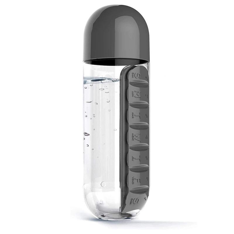 2-in-1 600ml Portable Water Bottle Detachable Large-capacity 7 Day Pill Box Case Weekly Pill