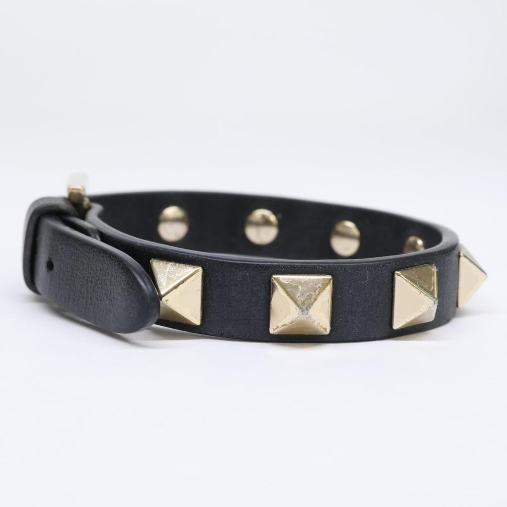 Valentino Garavani Rock Studs Leather Bracelet Black / goldUsed