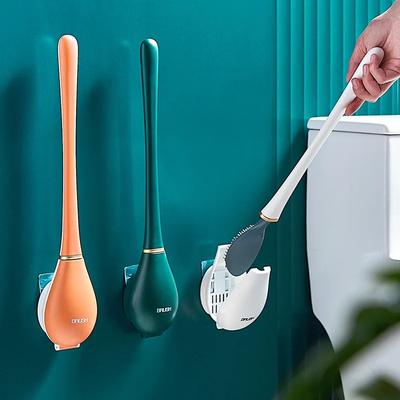 Silikon toalettbørster med holdersett Veggmontert toalettrengjøringsbørste med lange håndtak Moderne hygienisk baderomstilbehør