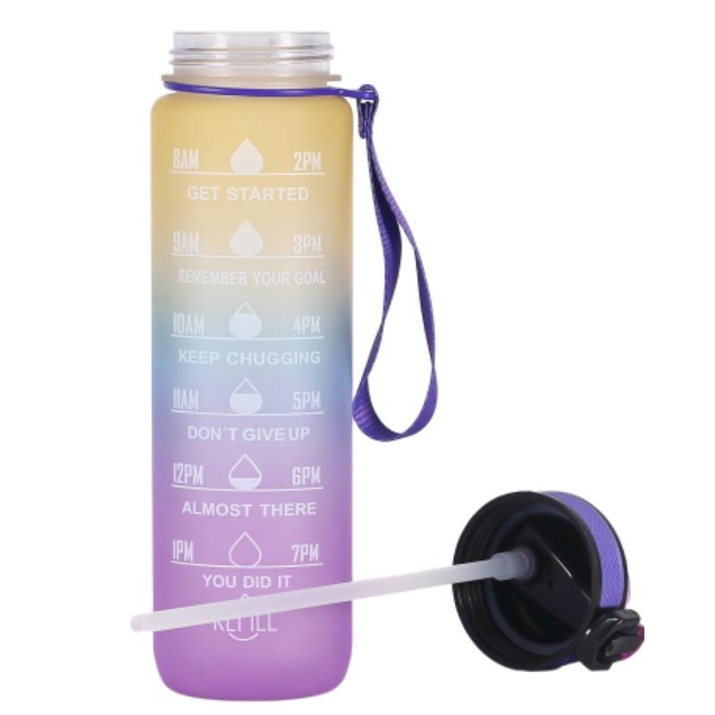 1000ml Large Capacity Gradient Water Bottle with Straw 1 Litre Leakproof with Time Marker,for Sports Fitness Coffeeware