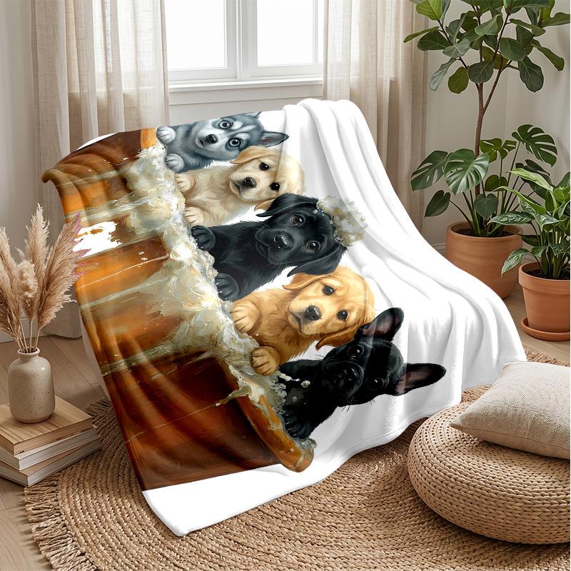 Puppies in Spring Blossoms Theme blanket Lightweight Warm Flannel Blanket Decorative Throw Blanket for Home Decoration