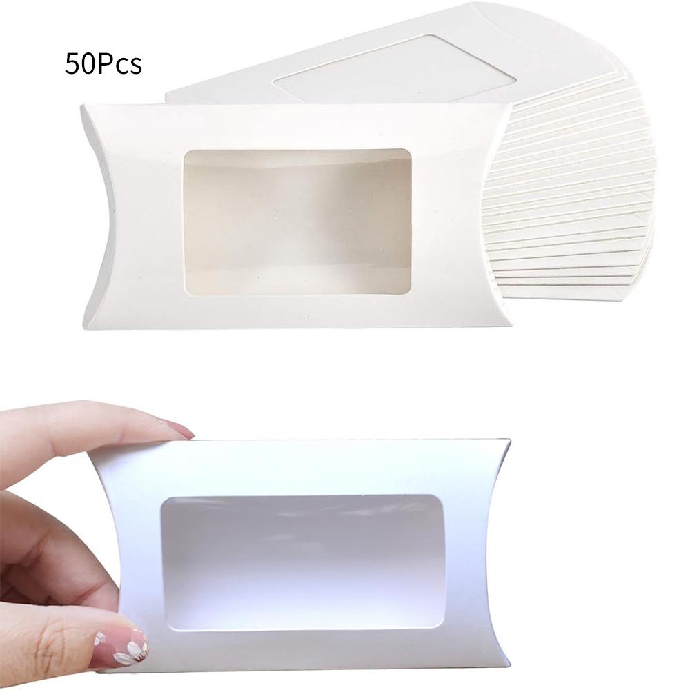 50Pcs Kraft Paper Pillow Box with Clear Window Party Favors Mini Pillow Packaging Box for Candy Chocolate Gift Jewelry Wedding